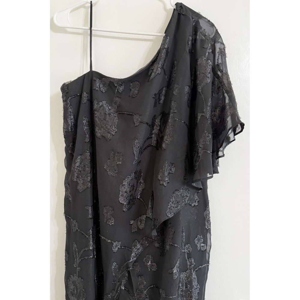 Adrianna Papell Formal Jumpsuit 14W Floral Chiffon One‎ Shoulder Pants Sparkle - Picture 3 of 16